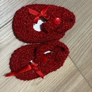 Handcrafted Red Crochet Baby Booties with Button